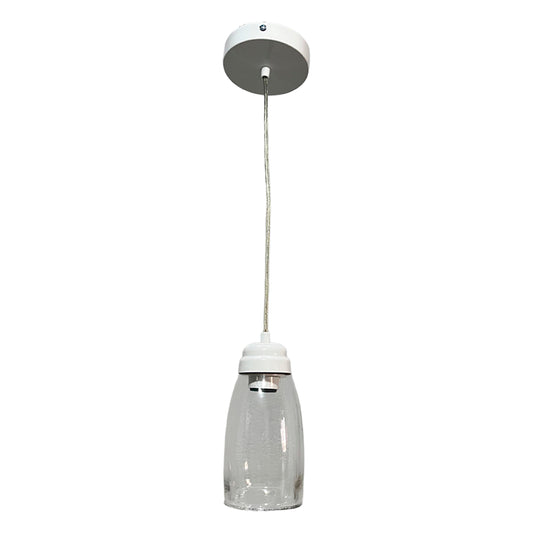 Lampara Colgante Herraje Blanco Con Pantalla de Cristal Barrilito