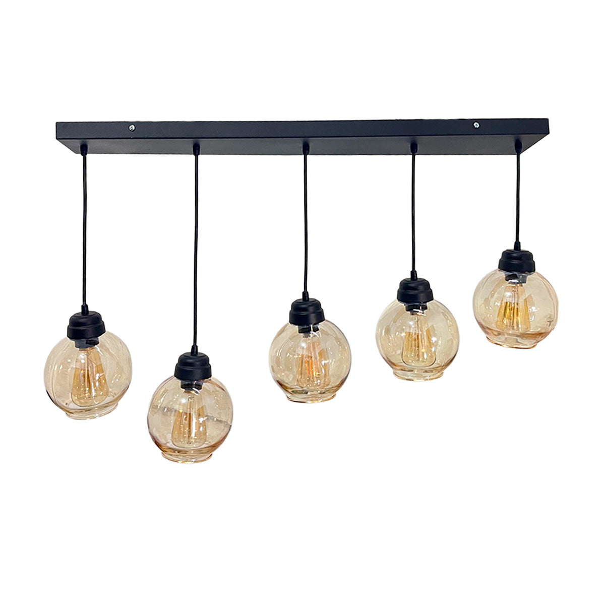 Colgante de 5 Luces con Pantalla de Cristal Ambar