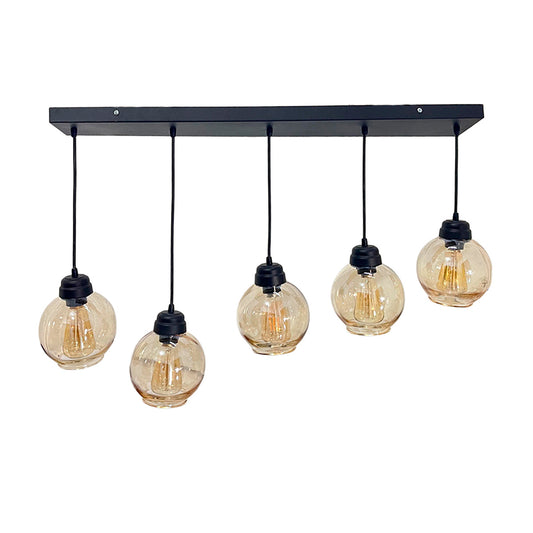 Colgante de 5 Luces con Pantalla de Cristal Ambar