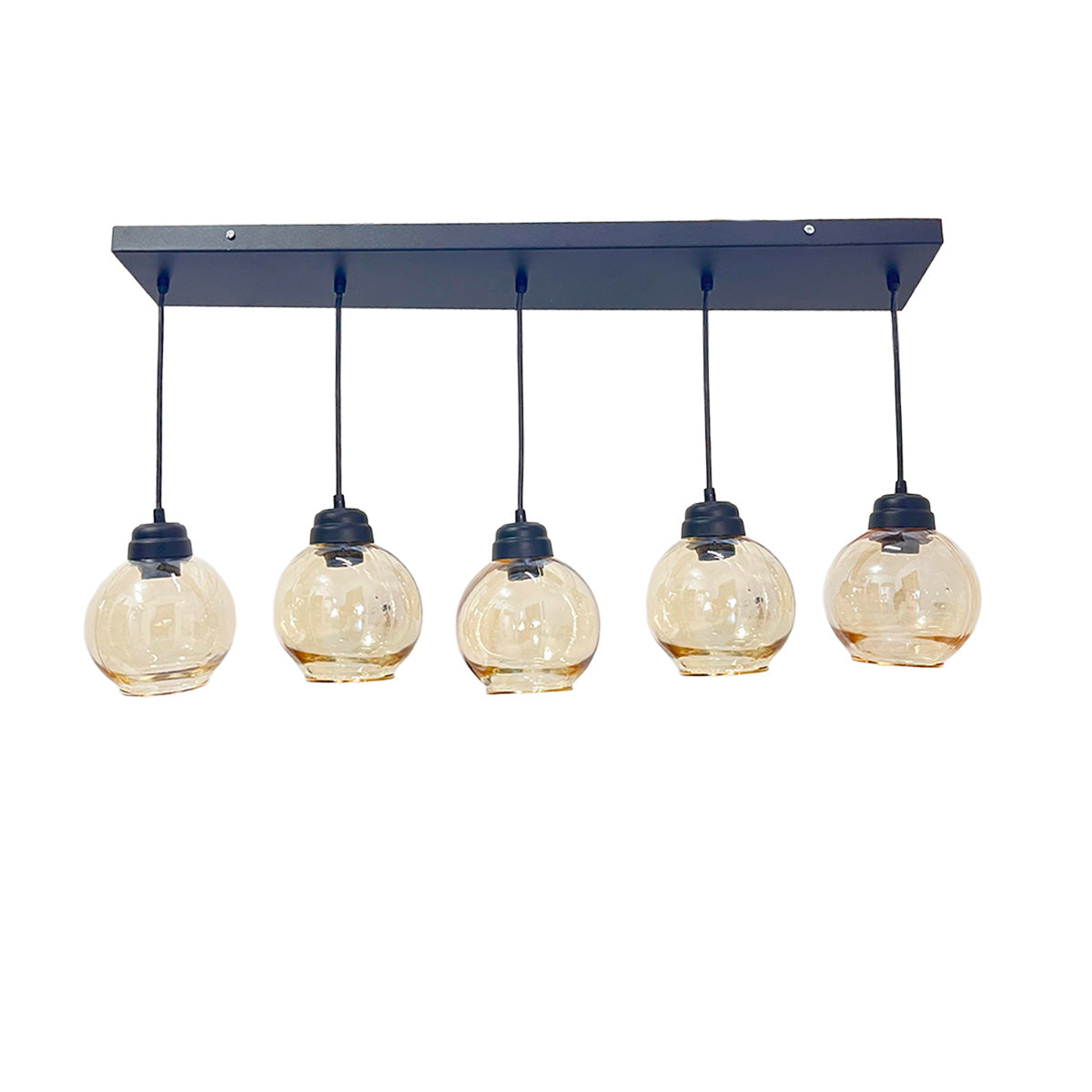 Colgante de 5 Luces con Pantalla de Cristal Ambar
