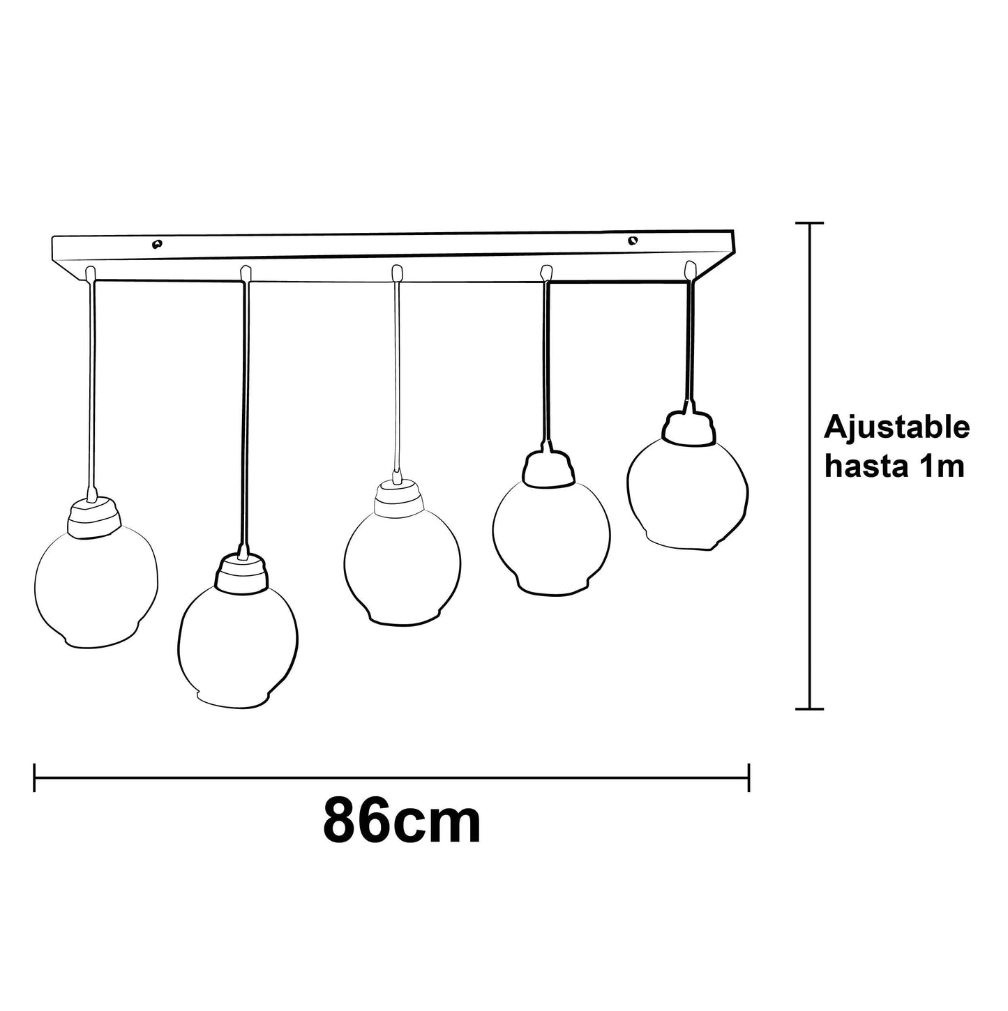 Colgante de 5 Luces con Pantalla de Cristal Ambar