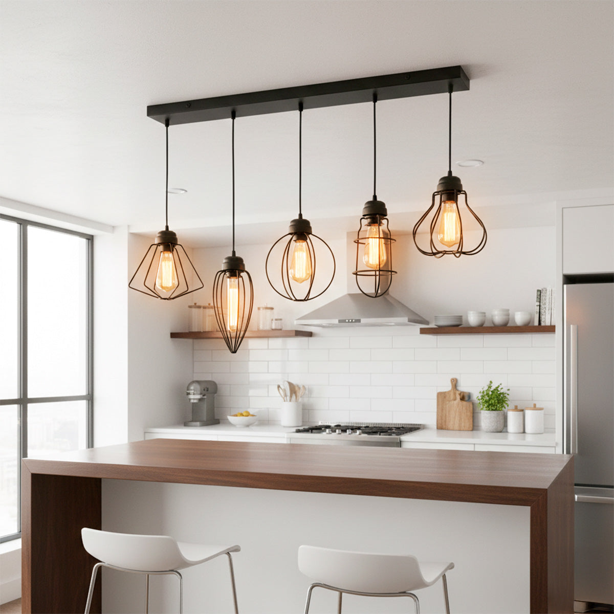 Colgante En Riel de 5 luces Vintage