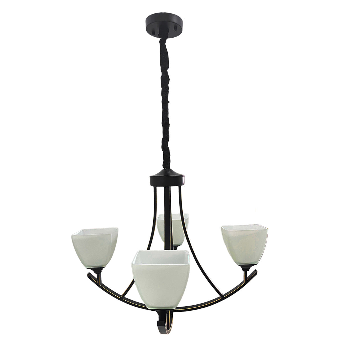 Candil Negro de 4 Luces Pantalla de cristal