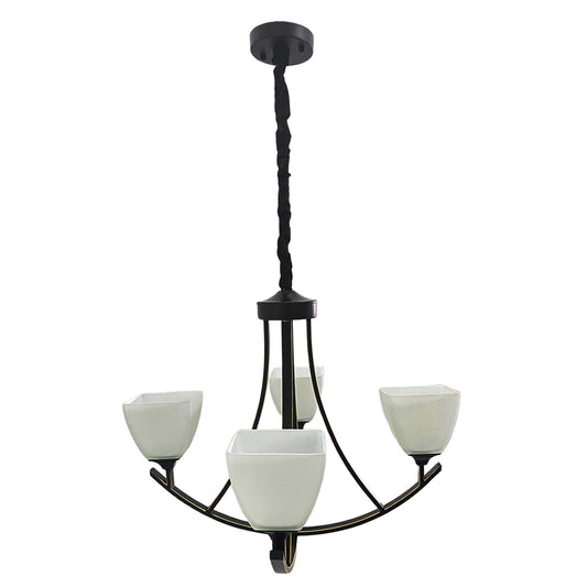 Candil Negro de 4 Luces Pantalla de cristal