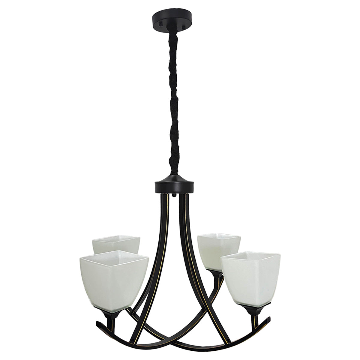 Candil Negro de 4 Luces Pantalla de cristal