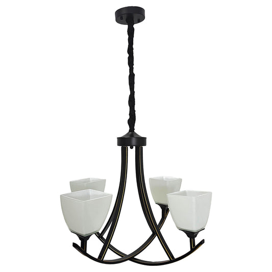 Candil Negro de 4 Luces Pantalla de cristal