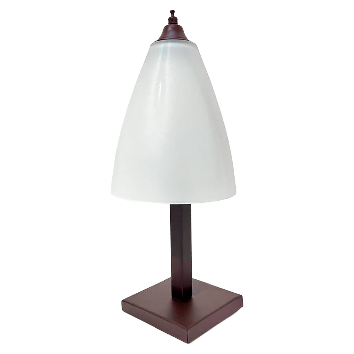 Lámpara de Mesa Campanilla Base Color Chocolate Con Pantalla de Cristal
