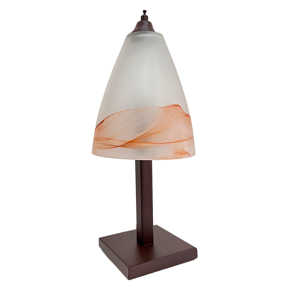 Lámpara de Mesa Campanilla Base Color Chocolate Con Pantalla de Cristal