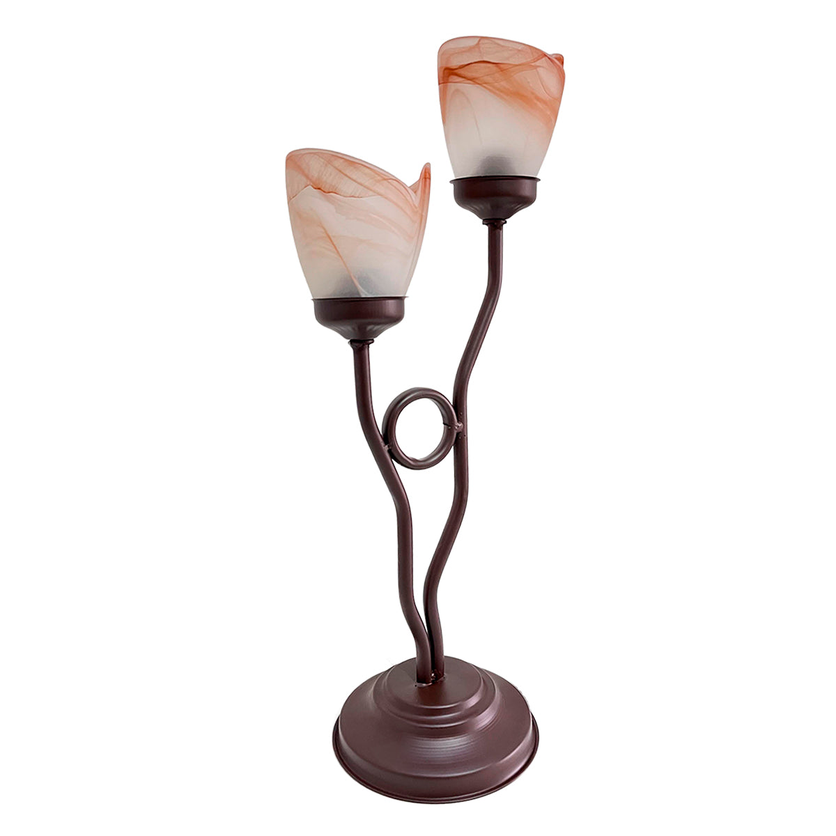 Lámpara de Mesa Florecillas Base Color Chocolate Con Pantallas de Cristal