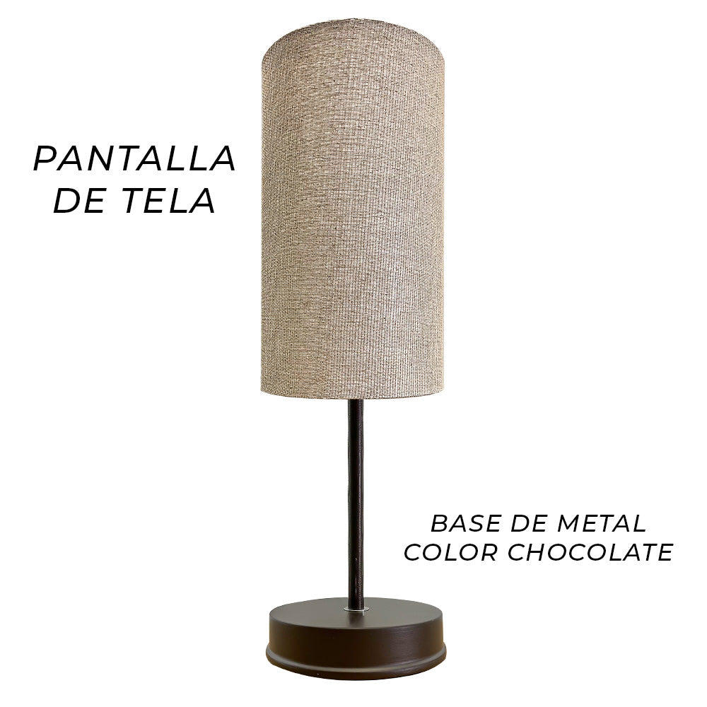 Lampara de Mesa Base Chocolate Pantalla Beige