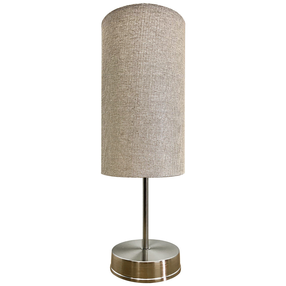 Lámpara de Mesa Base Metálica Color Satín Con Pantalla de Tela