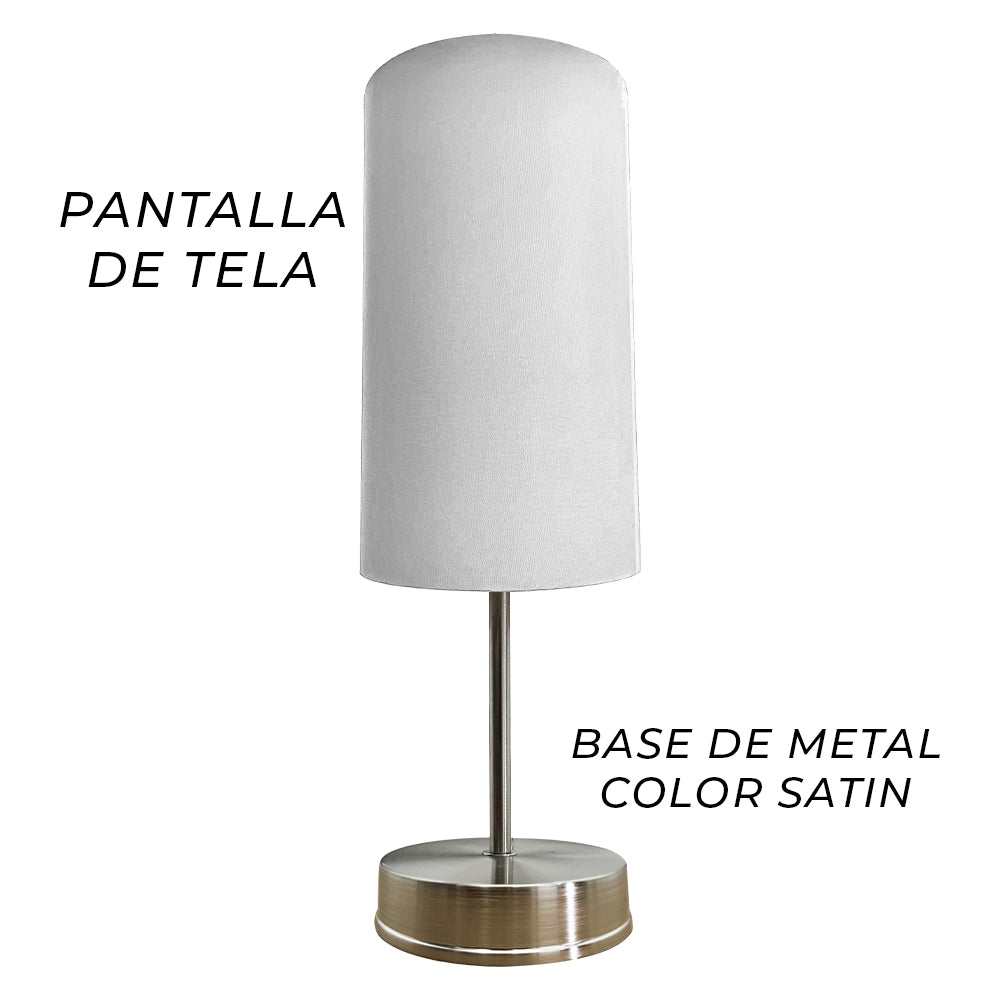 Lampara de Mesa Base Satin Pantalla Blanco