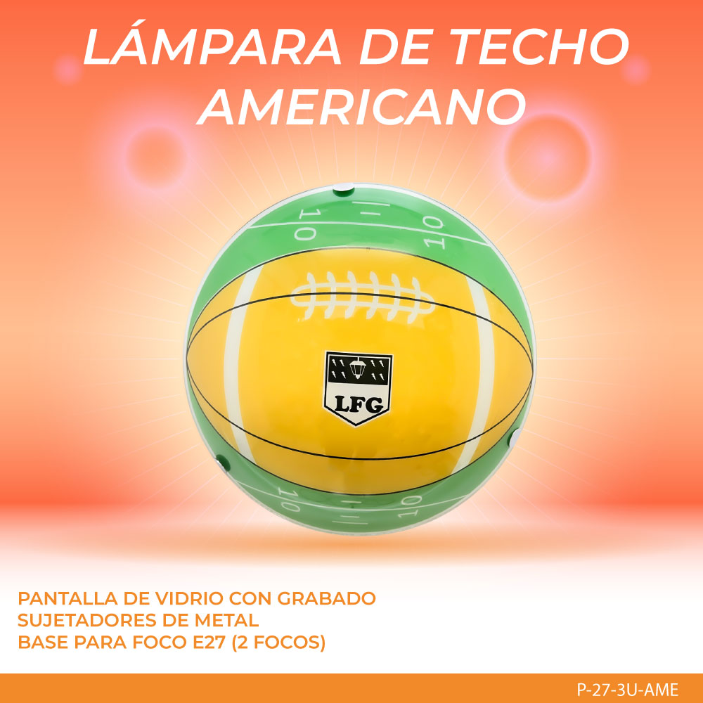 Lámpara de Techo, Pantalla de Cristal, Balon Americano