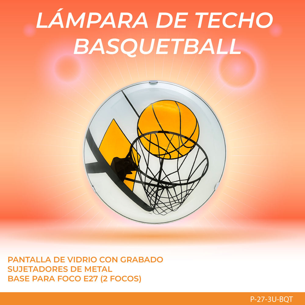 Lámpara de Techo, Pantalla de Cristal, Balon Basquetbol