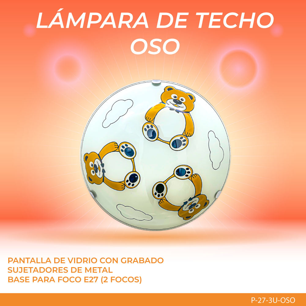 Lámpara de Techo, Pantalla Infantil de Cristal Osos