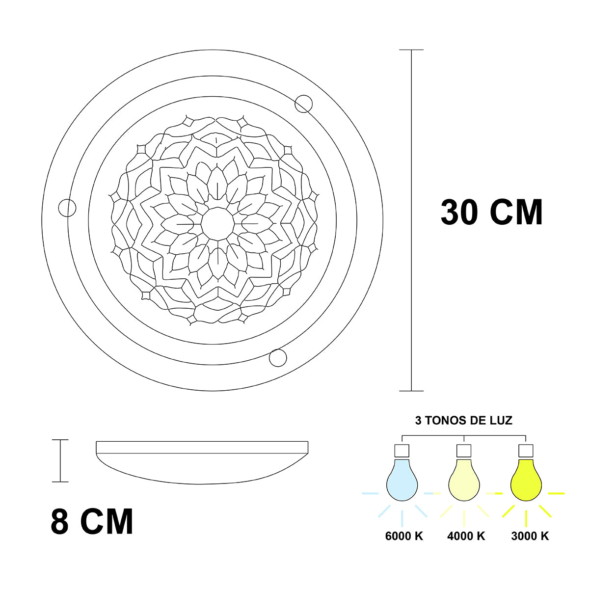 Plafon P 40 LED 3 tonos 12w Color Chocolate Vidrio Mandala Diamantado