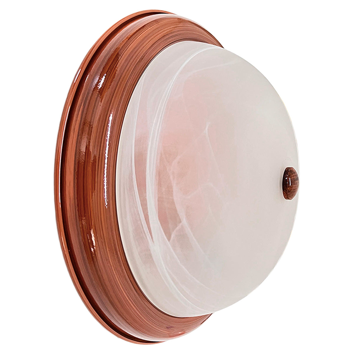 Plafón Base Metálica Color Madera Pantalla de Cristal Domo de Cristal