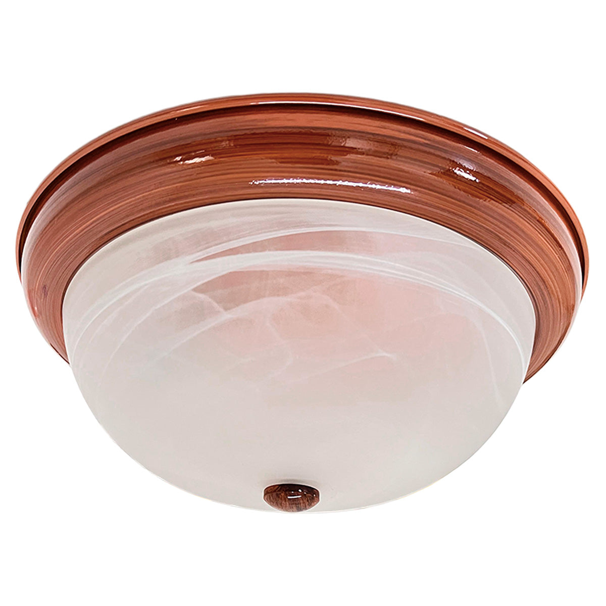 Plafón Base Metálica Color Madera Pantalla de Cristal Domo de Cristal