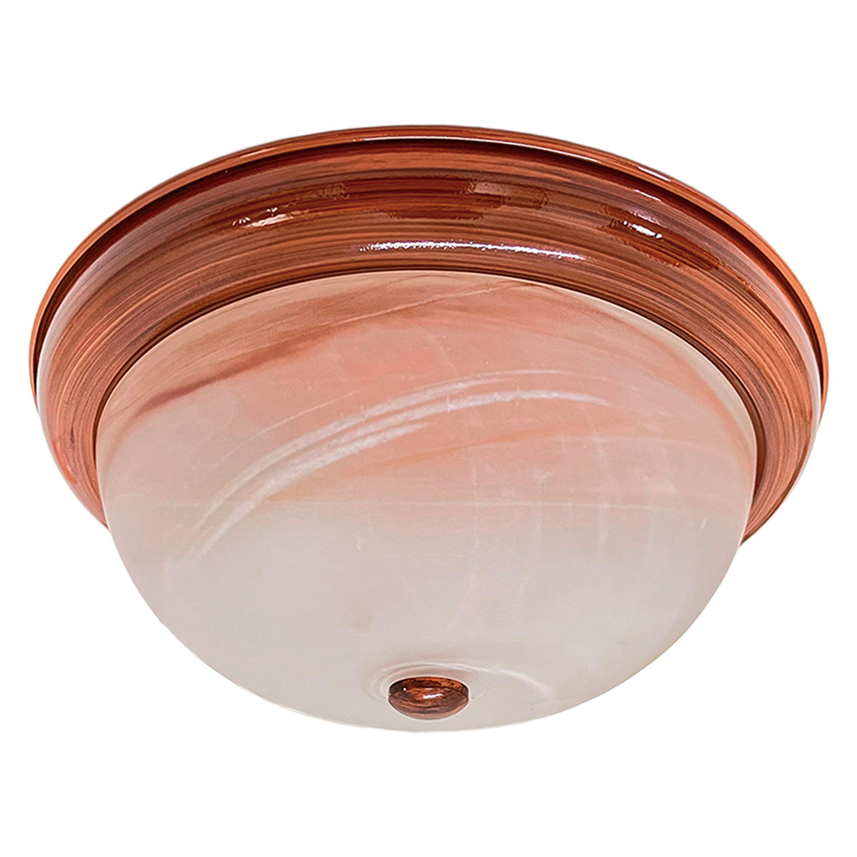 Plafón Base Metálica Color Madera Pantalla de Cristal Domo de Cristal