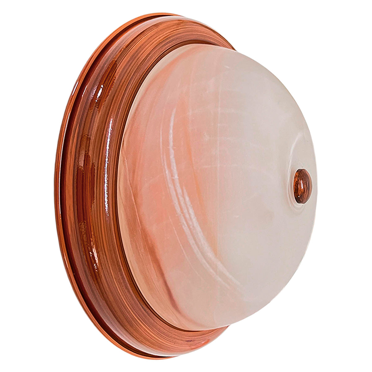 Plafón Base Metálica Color Madera Pantalla de Cristal Domo de Cristal