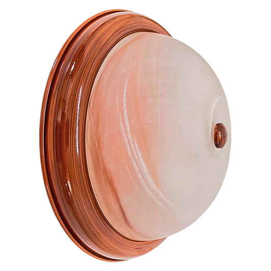 Plafón Base Metálica Color Madera Pantalla de Cristal Domo de Cristal