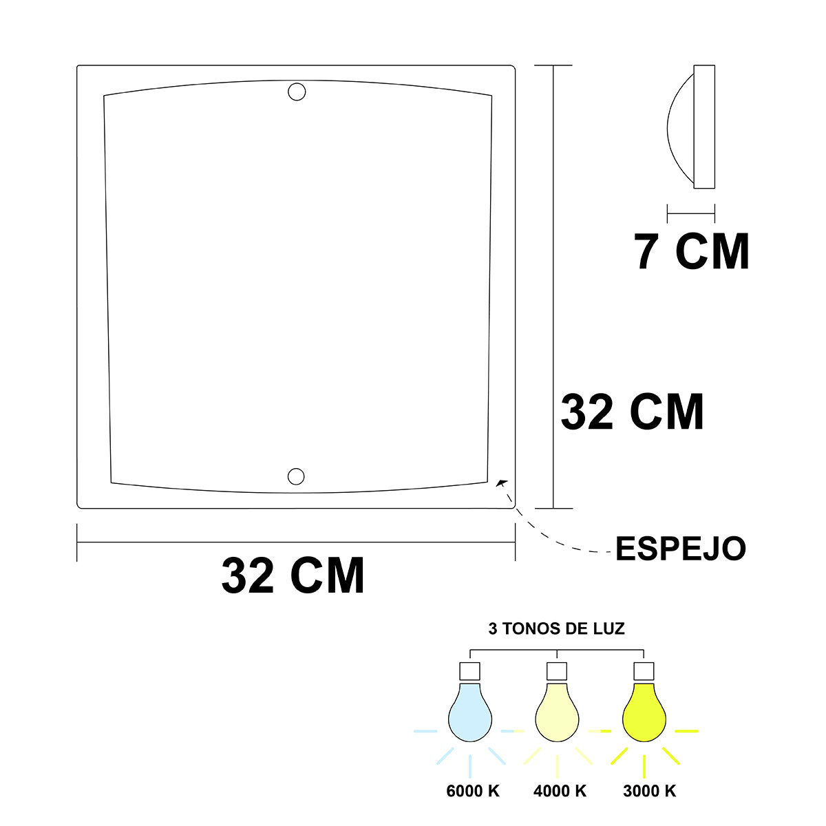 Plafón LED Tres Tonos Cuadrado Venus