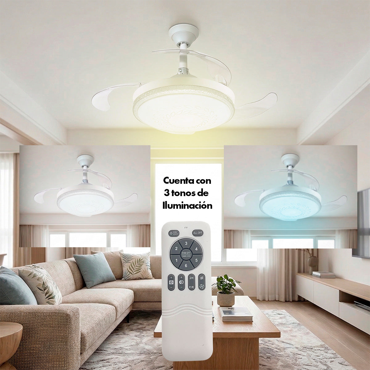 Ventilador de Techo Blanco Aspas Retractiles