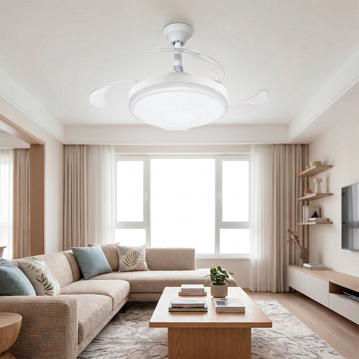 Ventilador de Techo Blanco Aspas Retractiles