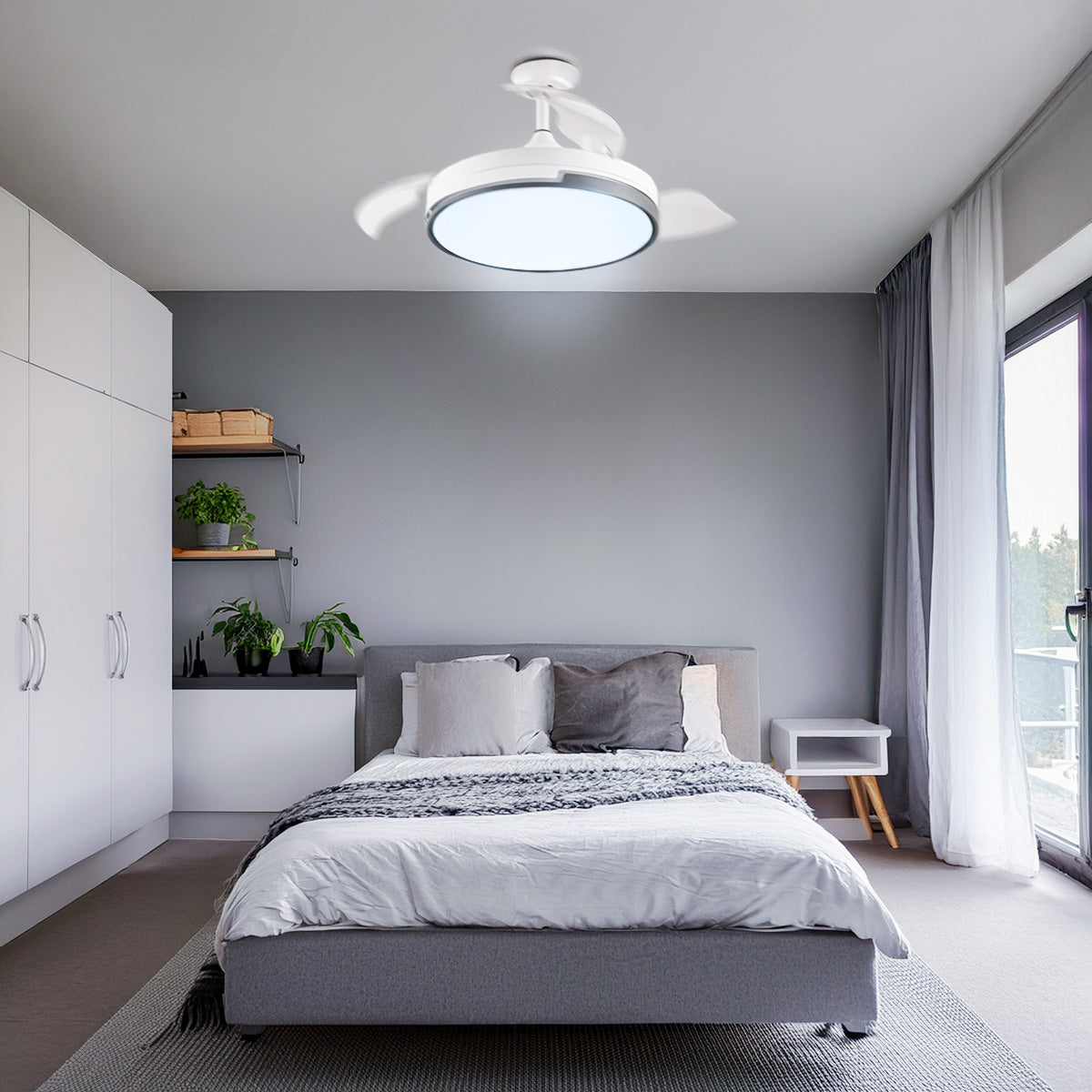 Ventilador de Aspas Retractiles Con Luz de LED Negro 7801