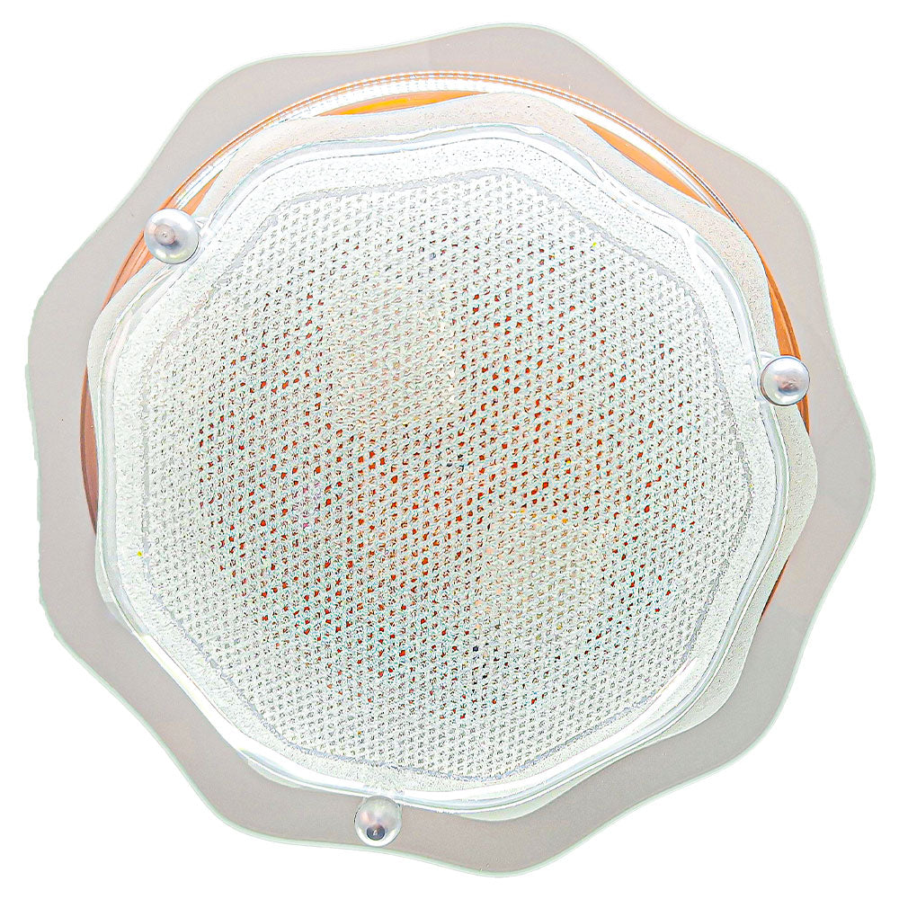 Plafón Flor Base Color Madera Doble pantalla de Cristal